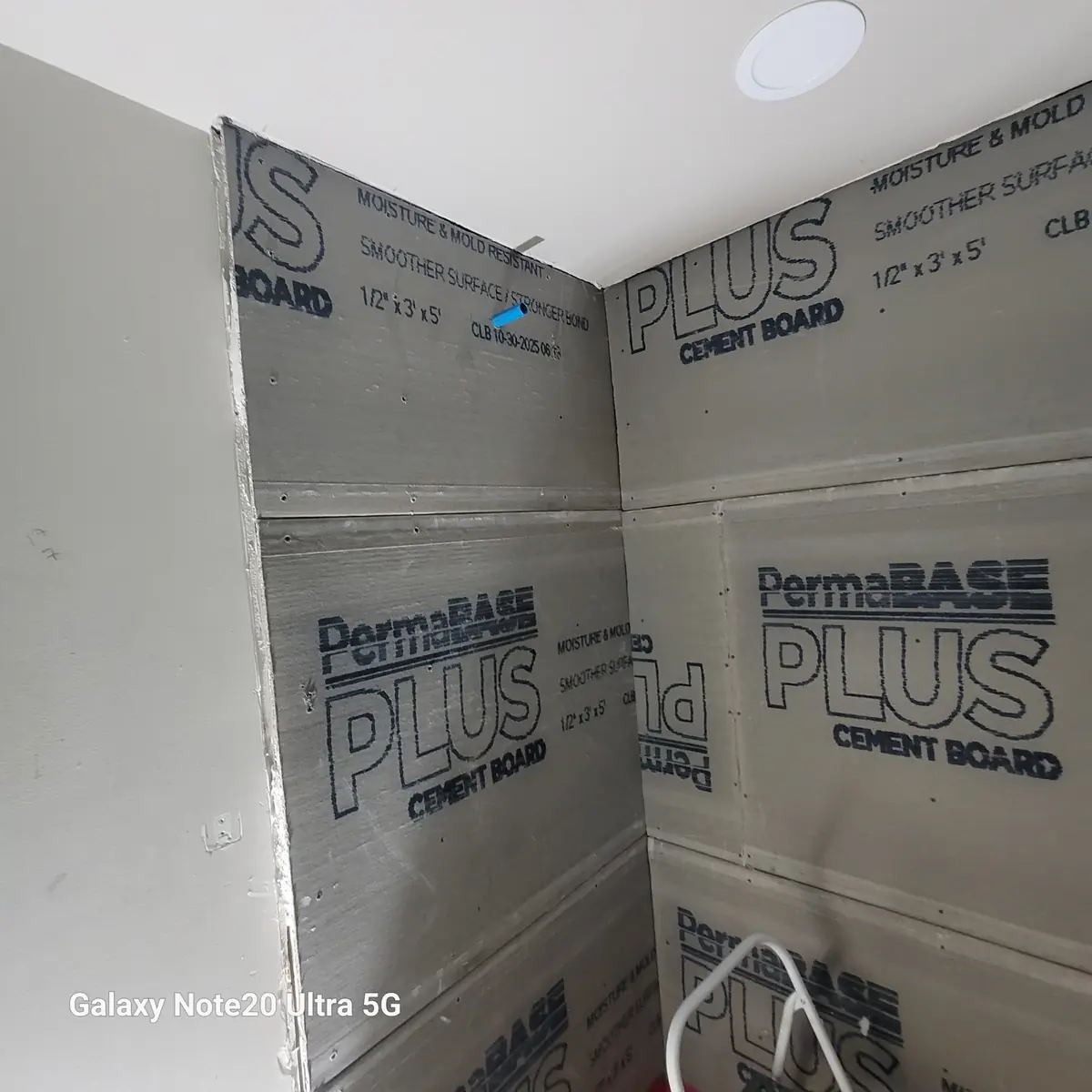 PermaBASE cement board walls installed in a shower for a bathroom remodel